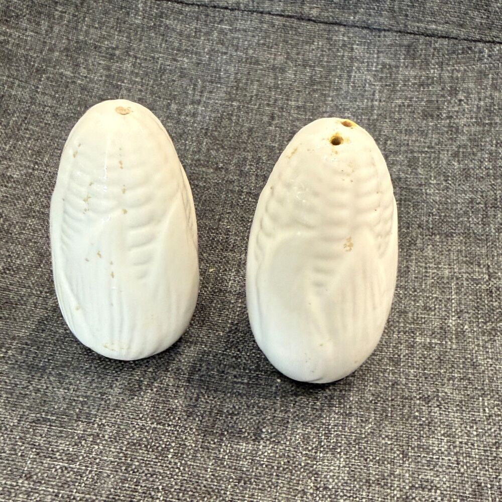 Vintage White Corn Ceramic Salt And Pepper Shakers 3.5" Tall, Preloved